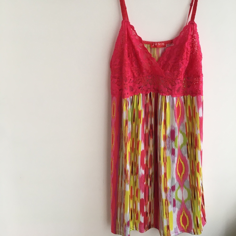 Josie Natori Colorful Abstract Aztec Print Lace T… - image 1